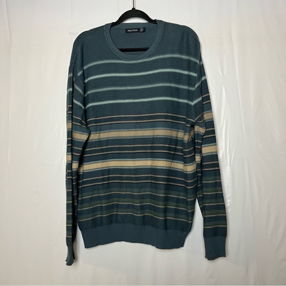 Náutica long sleeve men tan blue green sweater size large‎